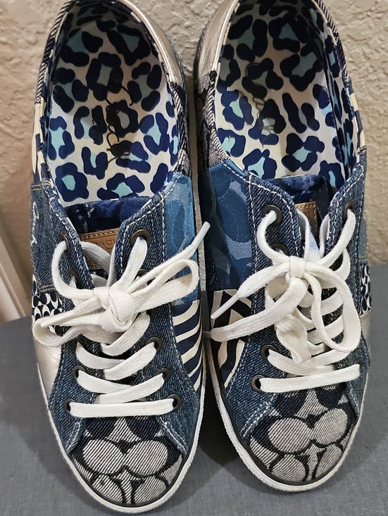 Coach Shoes - Coach Patchwork Blue Mixed-Print Lace-Up Sneakers Size 9